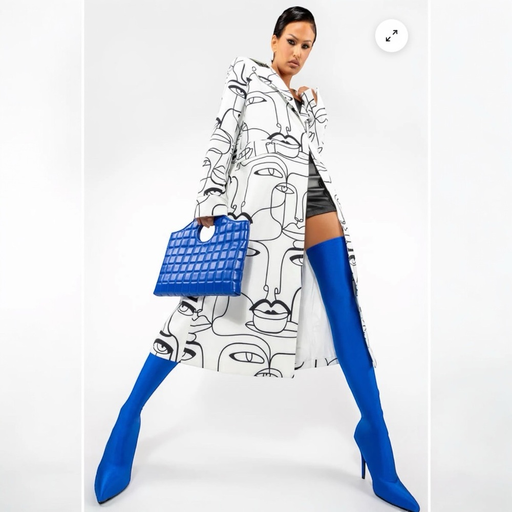 AZALEA WANG Heartout Thigh High Stiletto Boots in Blue. NWOT/Box. Size 10